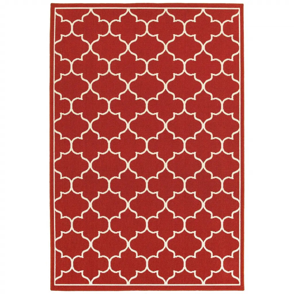 5' X 8' Red And Ivory Indoor Outdoor Area Rug Homeroots Outdoor