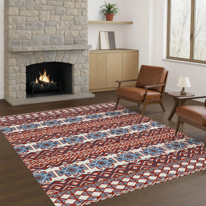 5' X 8' Red And Ivory Striped Washable Indoor Outdoor Area Rug Homeroots Outdoor