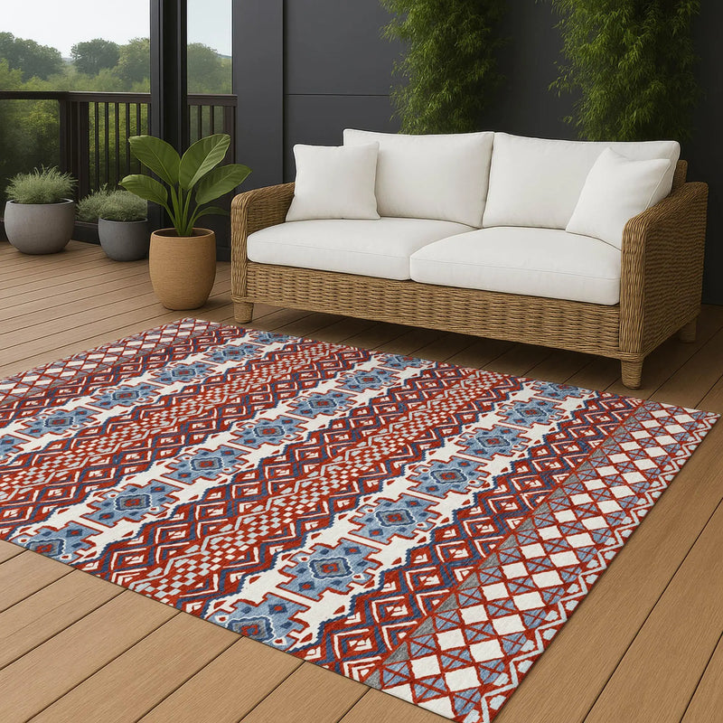 5' X 8' Red And Ivory Striped Washable Indoor Outdoor Area Rug Homeroots Outdoor