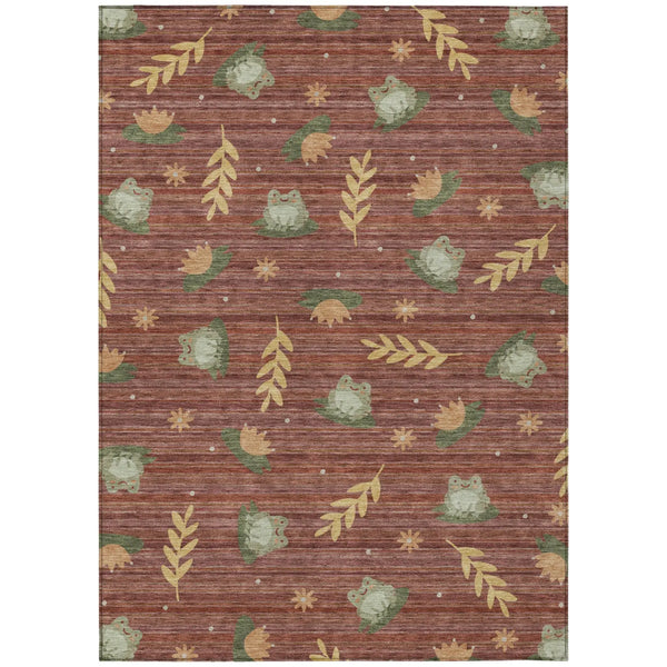 5' X 8' Red And Merlot Botanical Leaves Washable Indoor Outdoor Area Rug Homeroots Outdoor
