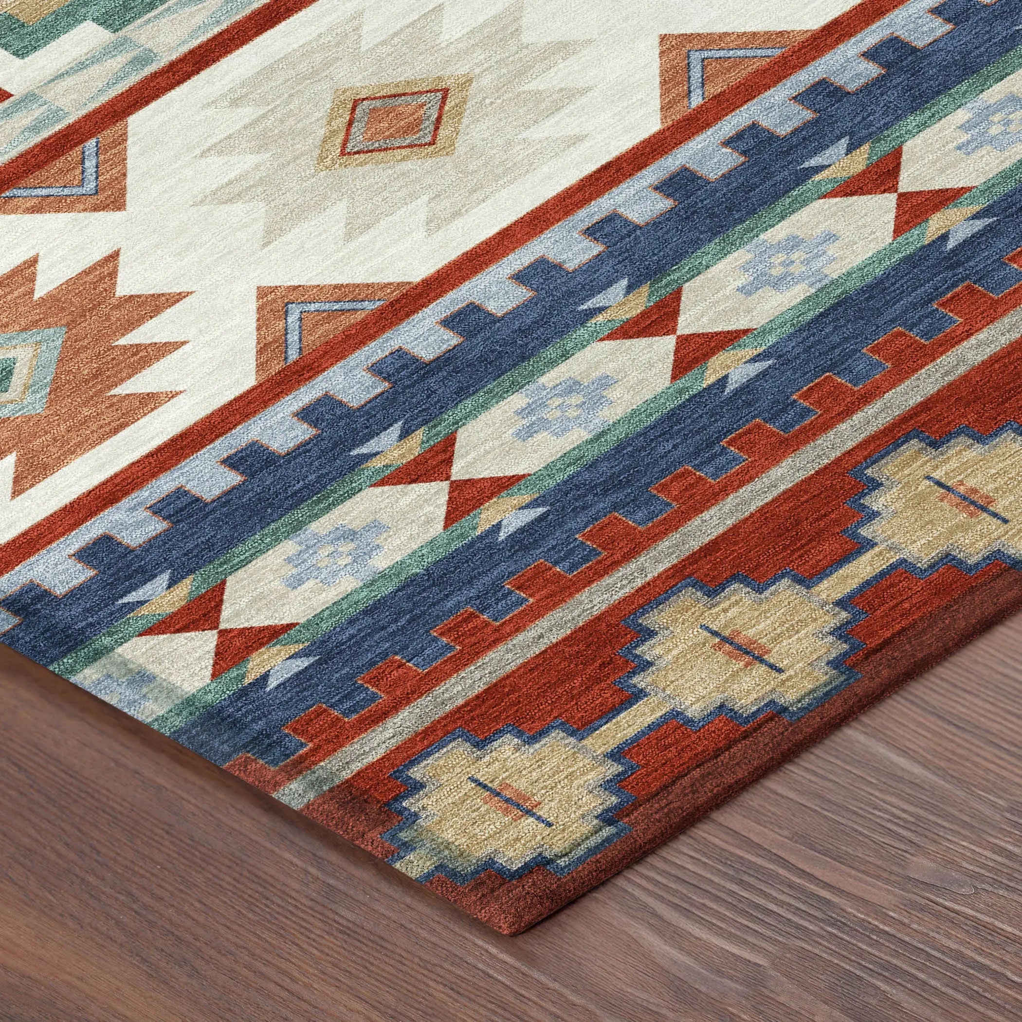 5' X 8' Red And Navy Blue Southwestern Washable Indoor Outdoor Area Rug Homeroots Outdoor