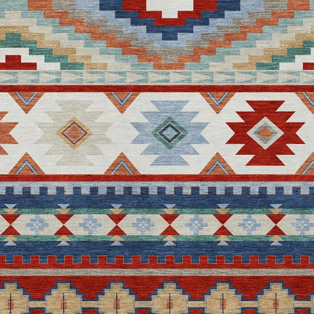 5' X 8' Red And Navy Blue Southwestern Washable Indoor Outdoor Area Rug Homeroots Outdoor
