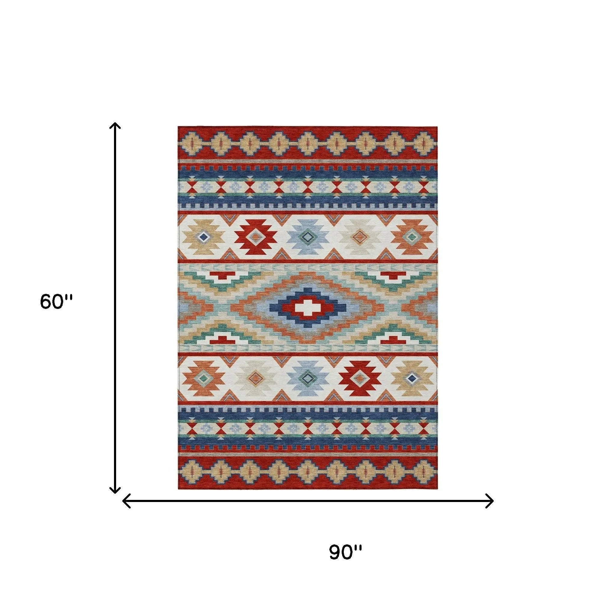 5' X 8' Red And Navy Blue Southwestern Washable Indoor Outdoor Area Rug Homeroots Outdoor