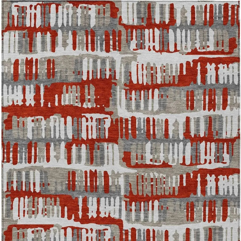 5' X 8' Red And Orange Abstract Washable Indoor Outdoor Area Rug Homeroots Outdoor