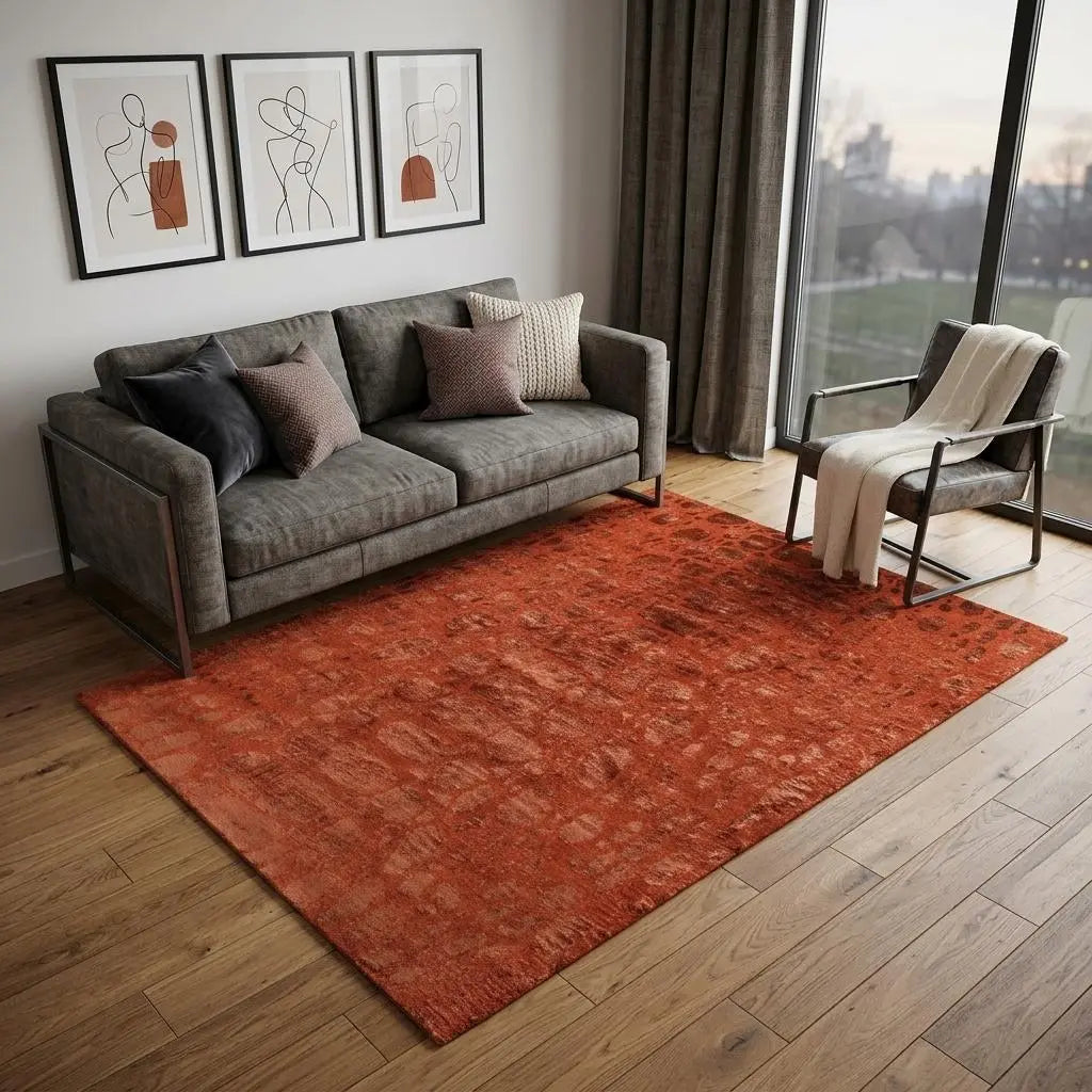 5' X 8' Red And Orange Animal Print Hand Knotted Area Rug Homeroots Home Decor