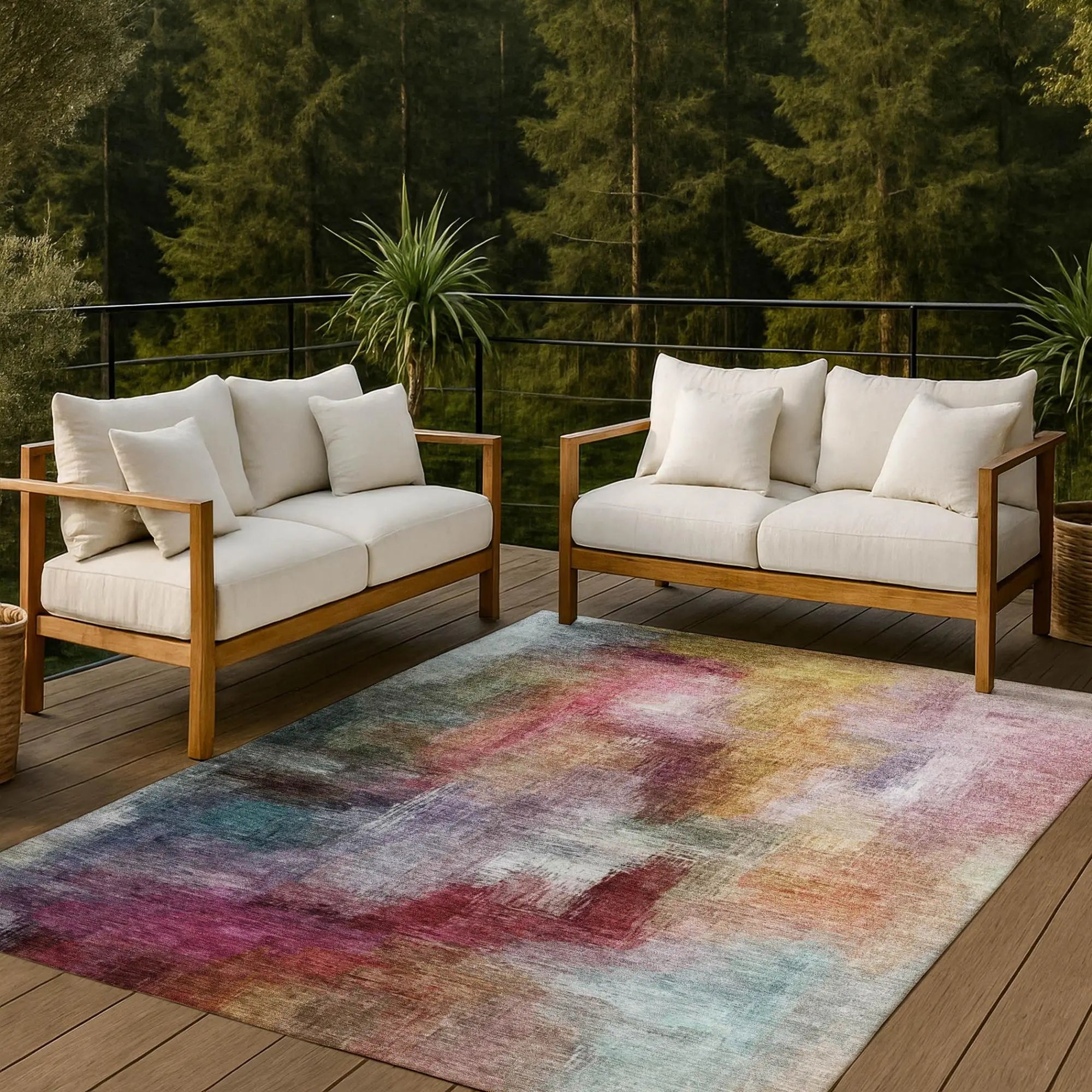 5' X 8' Red And Plum Abstract Washable Indoor Outdoor Area Rug Homeroots Outdoor