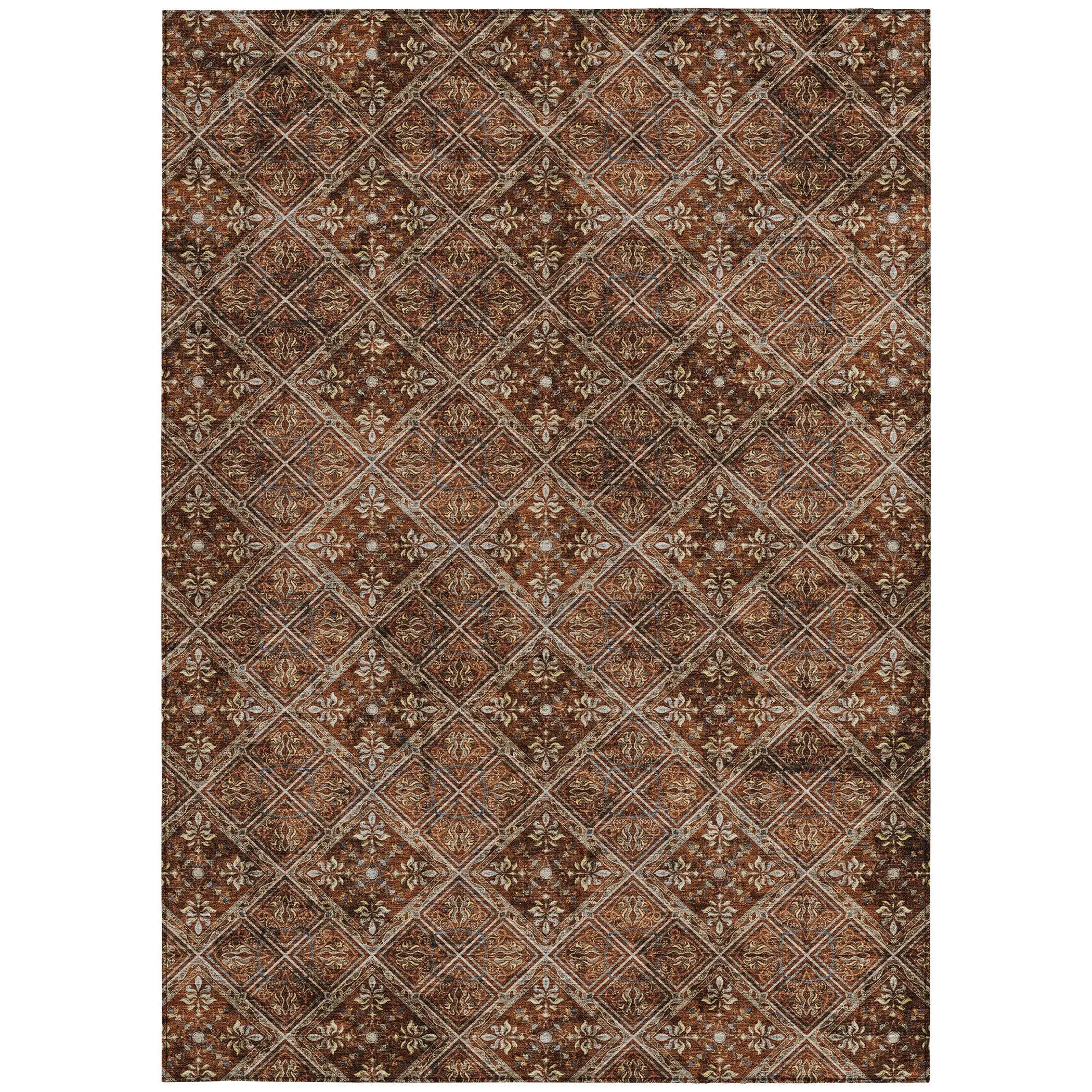 5' X 8' Red And Rust Geometric Washable Indoor Outdoor Area Rug Homeroots Outdoor