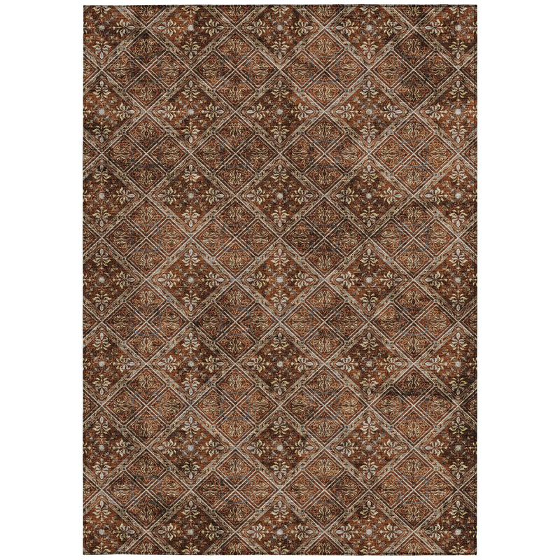 5' X 8' Red And Rust Geometric Washable Indoor Outdoor Area Rug Homeroots Outdoor