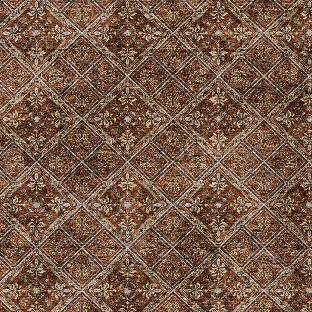 5' X 8' Red And Rust Geometric Washable Indoor Outdoor Area Rug Homeroots Outdoor
