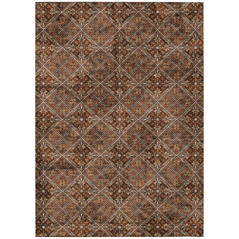 5' X 8' Red And Rust Geometric Washable Indoor Outdoor Area Rug Homeroots Outdoor