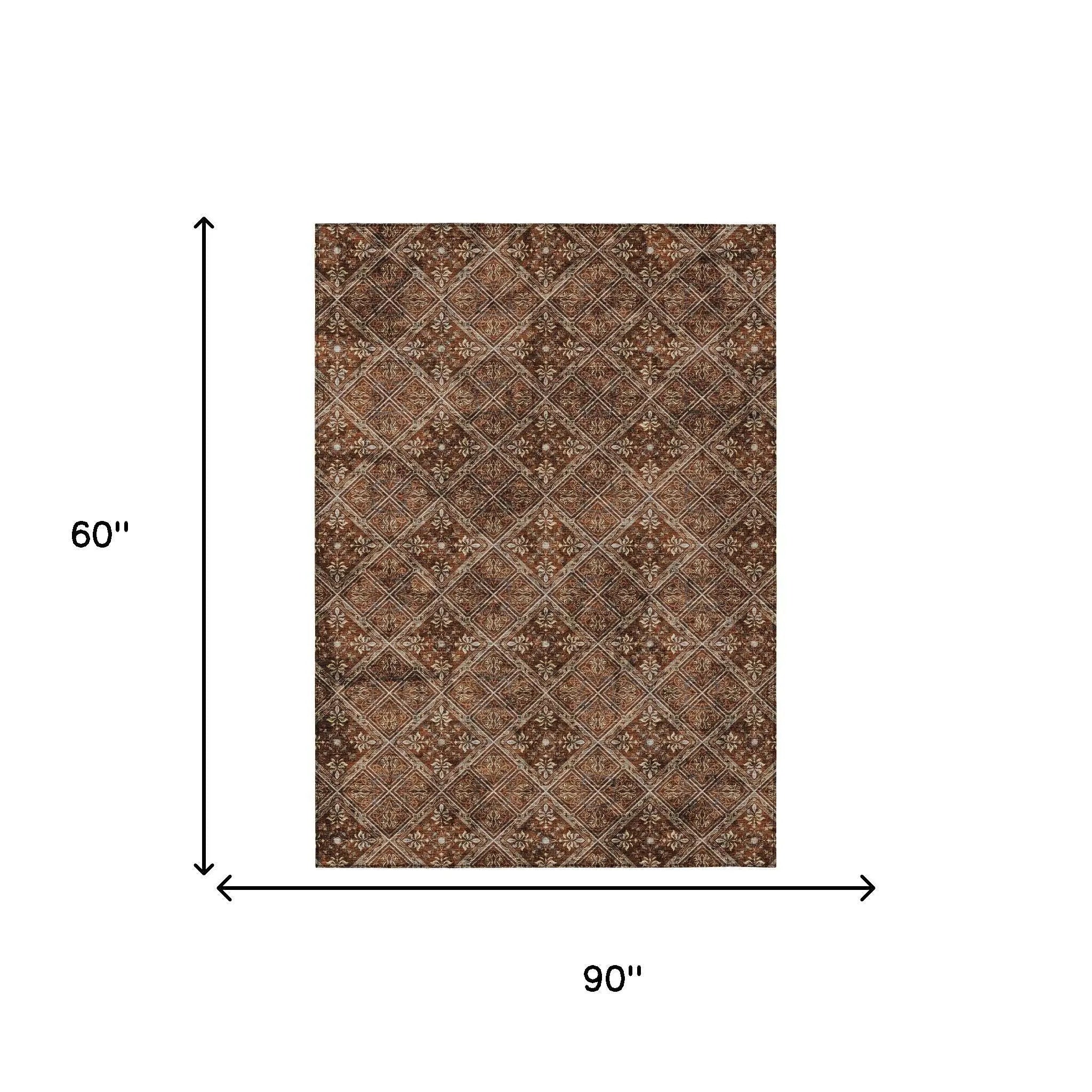 5' X 8' Red And Rust Geometric Washable Indoor Outdoor Area Rug Homeroots Outdoor