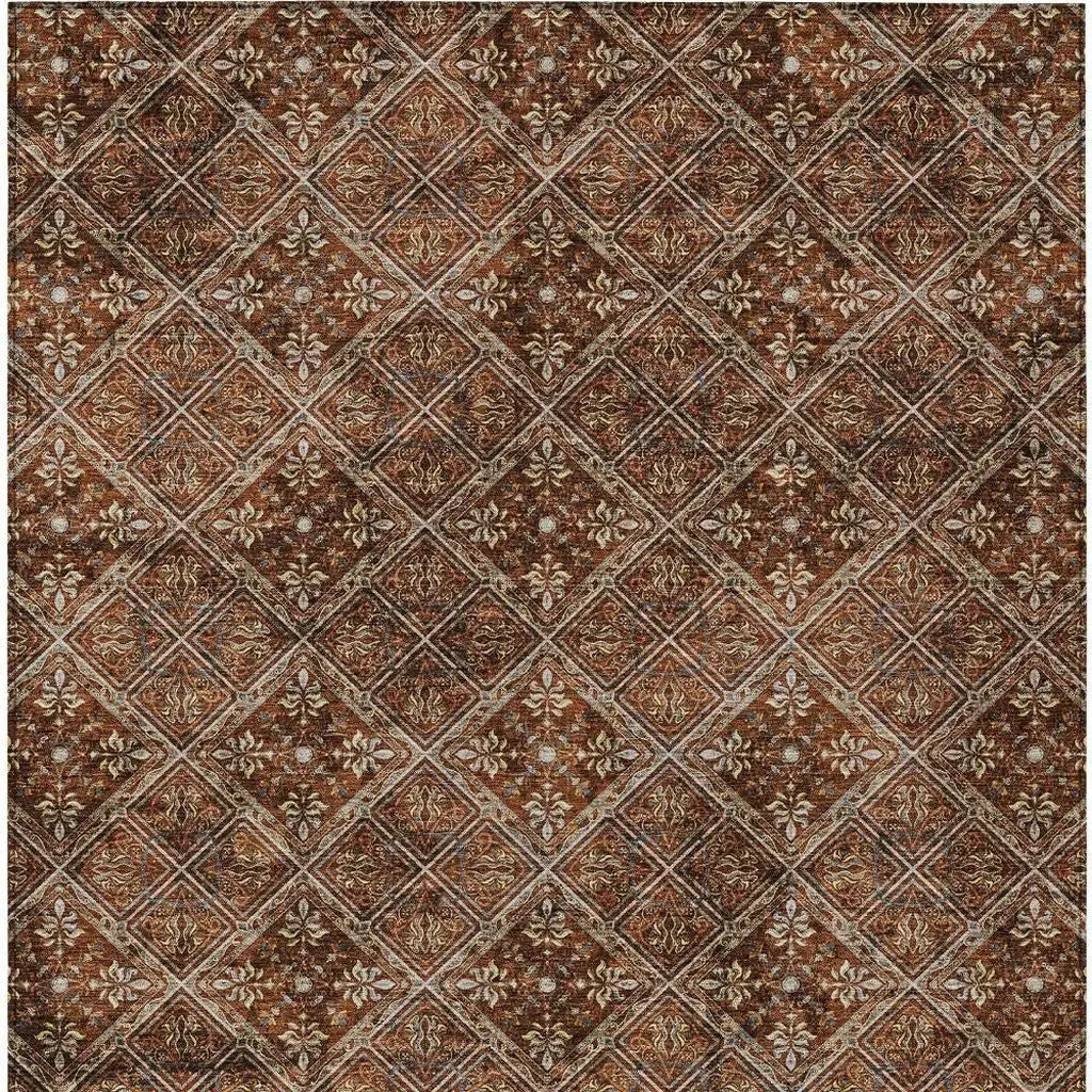 5' X 8' Red And Rust Geometric Washable Indoor Outdoor Area Rug Homeroots Outdoor