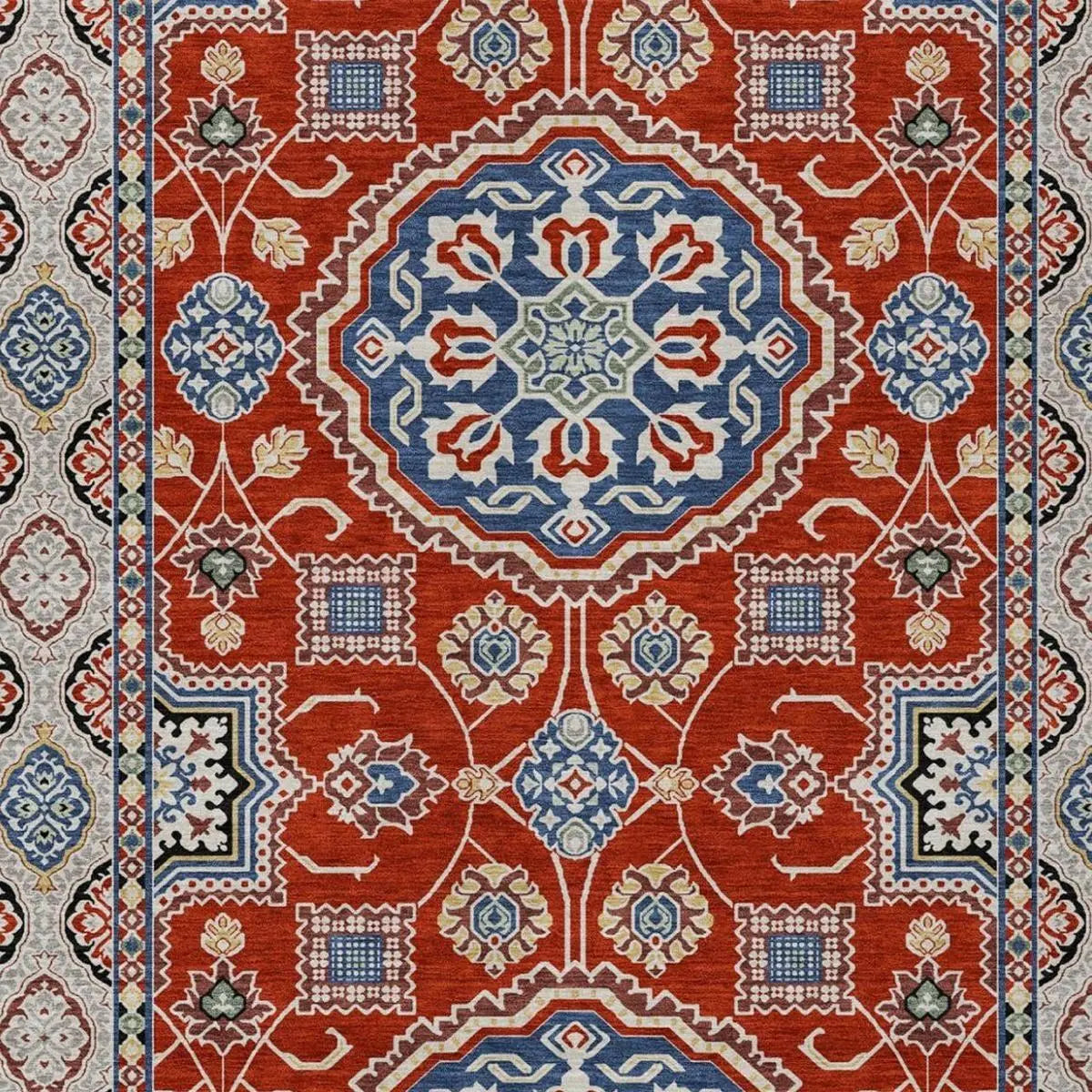 5' X 8' Red And Silver Floral Medallion Washable Indoor Outdoor Area Rug Homeroots Outdoor