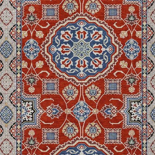 5' X 8' Red And Silver Floral Medallion Washable Indoor Outdoor Area Rug Homeroots Outdoor