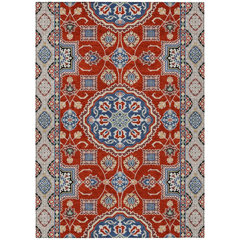 5' X 8' Red And Silver Floral Medallion Washable Indoor Outdoor Area Rug Homeroots Outdoor