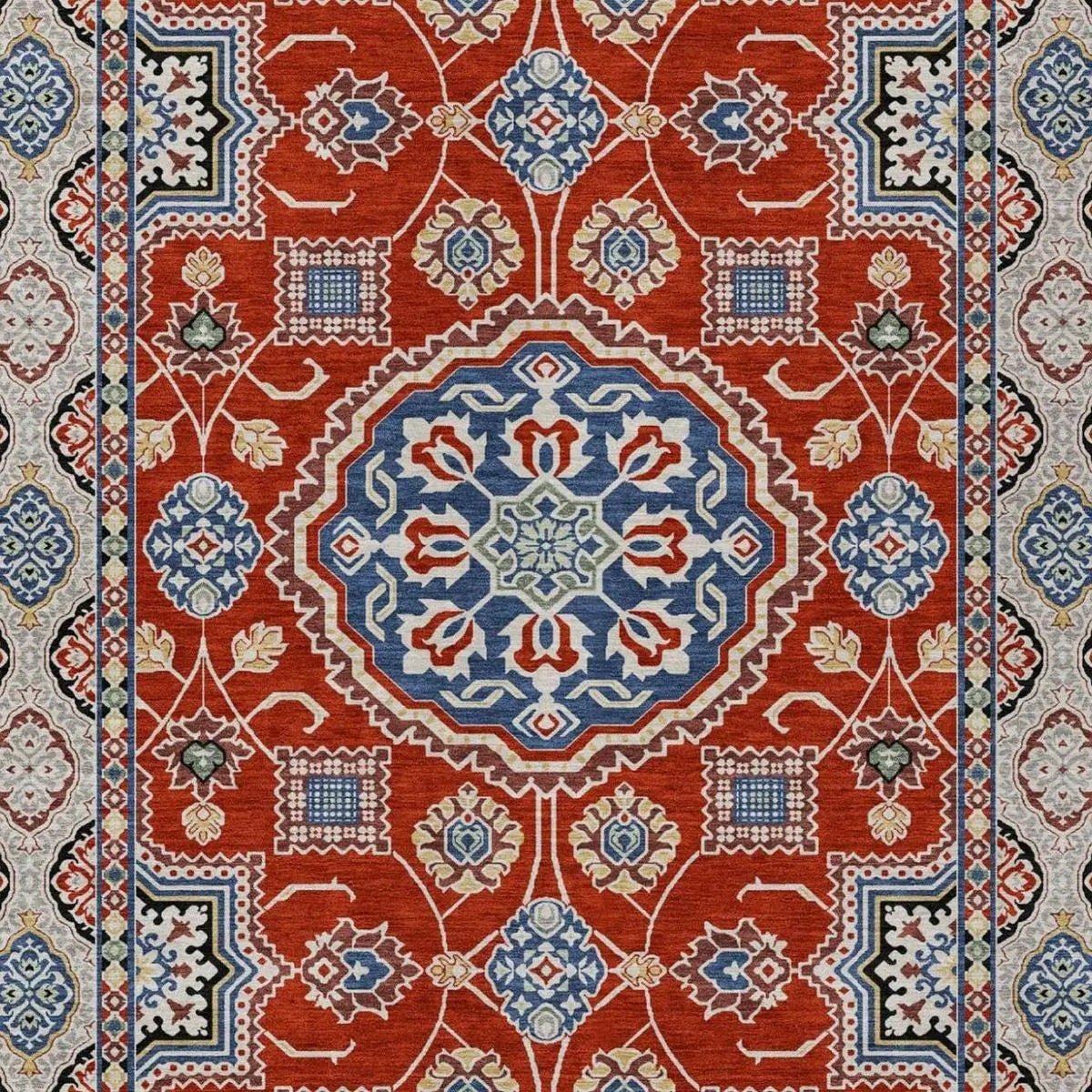 5' X 8' Red And Silver Floral Medallion Washable Indoor Outdoor Area Rug Homeroots Outdoor