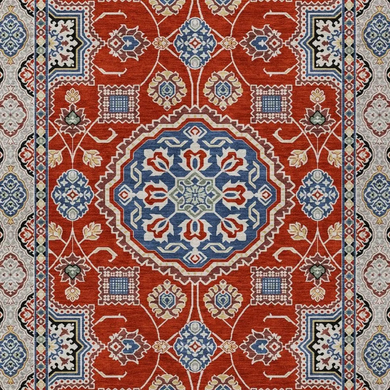 5' X 8' Red And Silver Floral Medallion Washable Indoor Outdoor Area Rug Homeroots Outdoor
