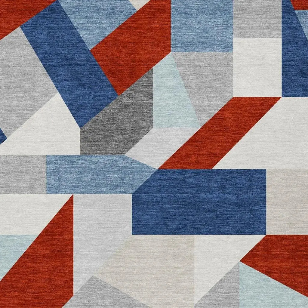 5' X 8' Red And Silver Geometric Washable Indoor Outdoor Area Rug Homeroots Outdoor