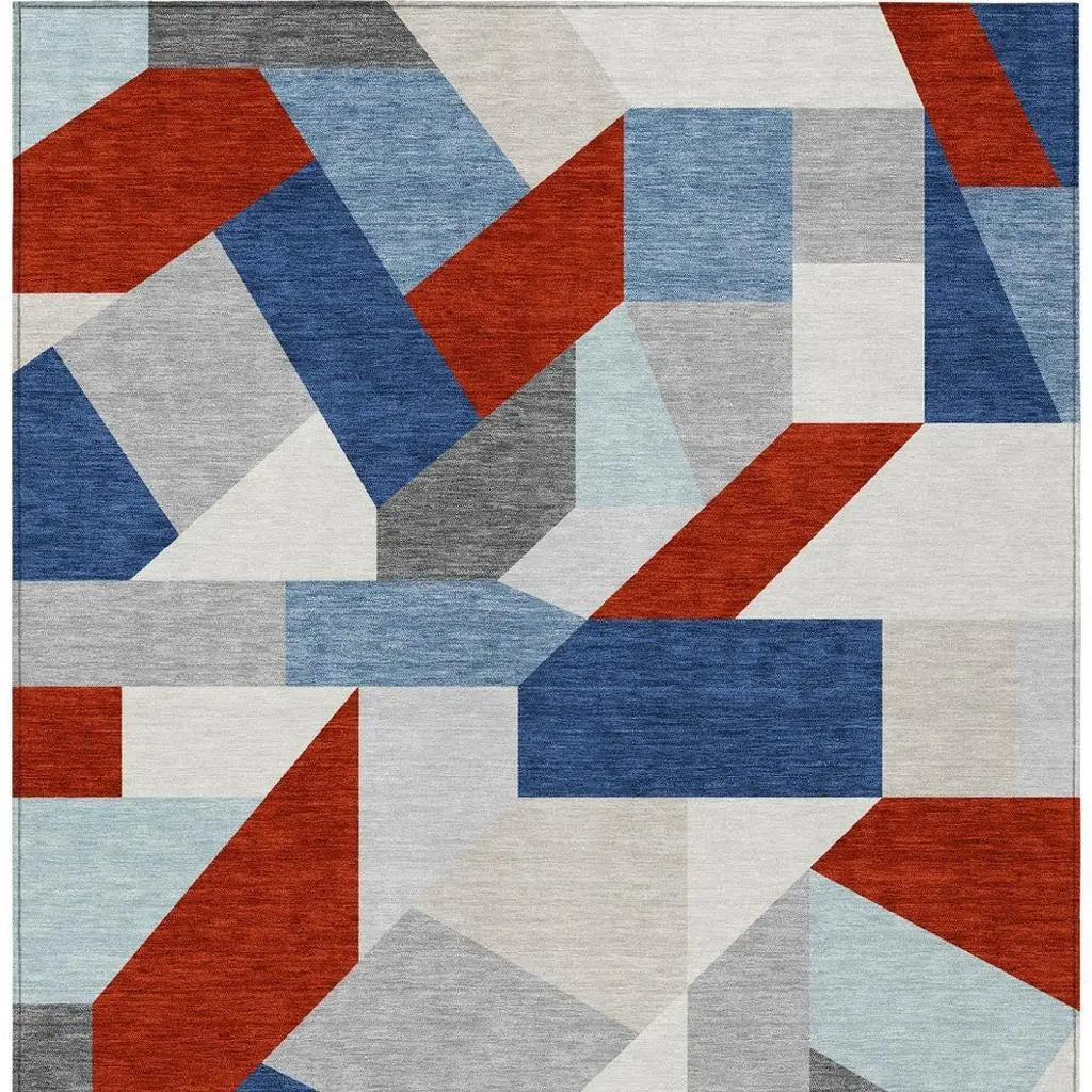 5' X 8' Red And Silver Geometric Washable Indoor Outdoor Area Rug Homeroots Outdoor
