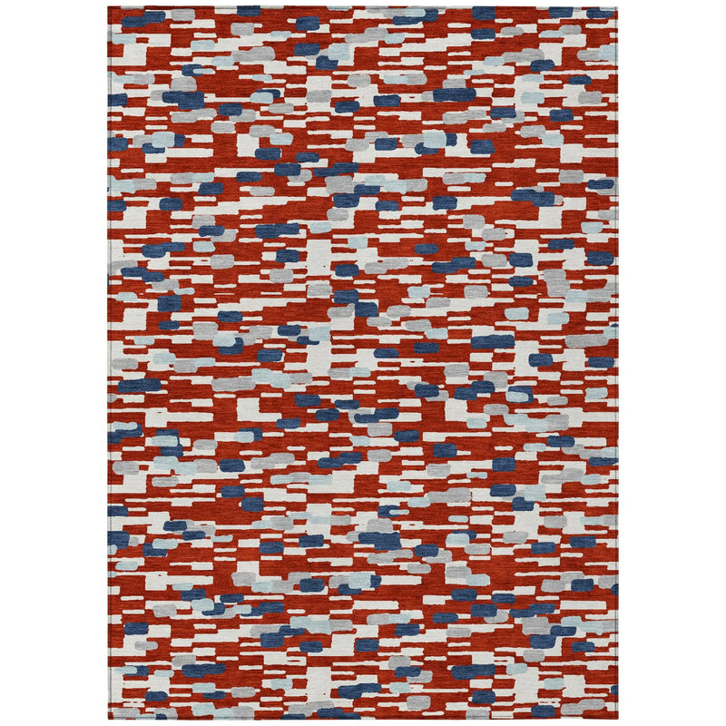 5' X 8' Red And Silver Geometric Washable Indoor Outdoor Area Rug Homeroots Outdoor