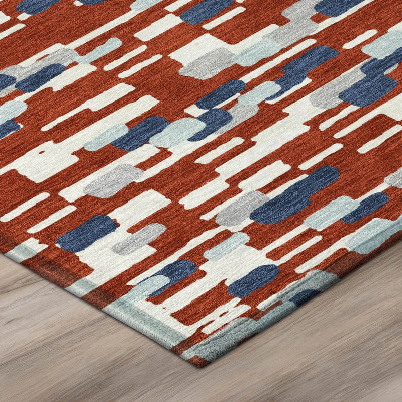 5' X 8' Red And Silver Geometric Washable Indoor Outdoor Area Rug Homeroots Outdoor