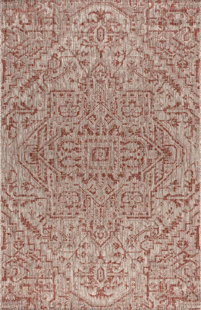 5' X 8' Red And Taupe Medallion Indoor Outdoor Area Rug Homeroots Outdoor