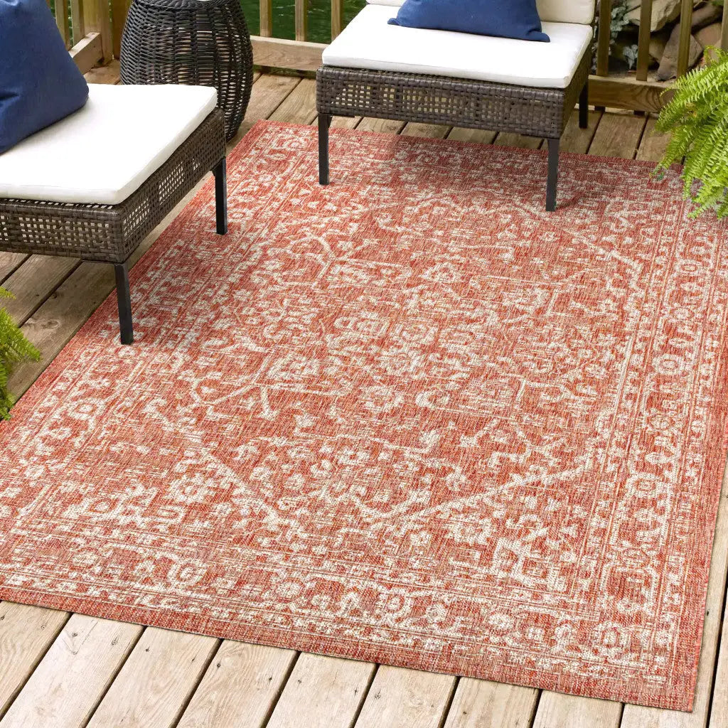 5' X 8' Red And Taupe Medallion Indoor Outdoor Area Rug Homeroots Outdoor