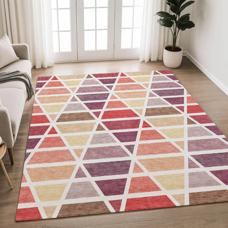 5' X 8' Red And White Geometric Washable Indoor Outdoor Area Rug Homeroots Outdoor