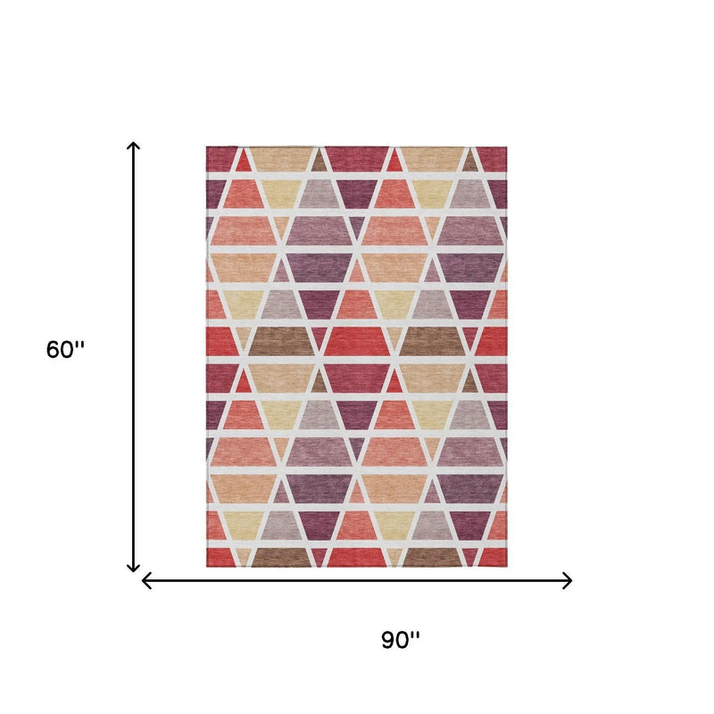 5' X 8' Red And White Geometric Washable Indoor Outdoor Area Rug Homeroots Outdoor