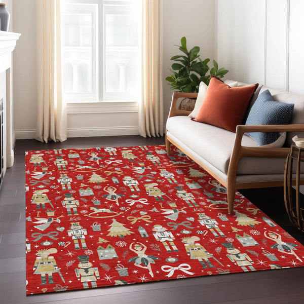 5' X 8' Red Gold Black And Gray Nutcracker Washable Indoor Outdoor Area Rug Homeroots Outdoor
