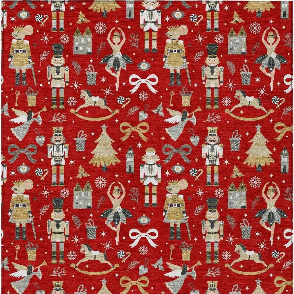 5' X 8' Red Gold Black And Gray Nutcracker Washable Indoor Outdoor Area Rug Homeroots Outdoor