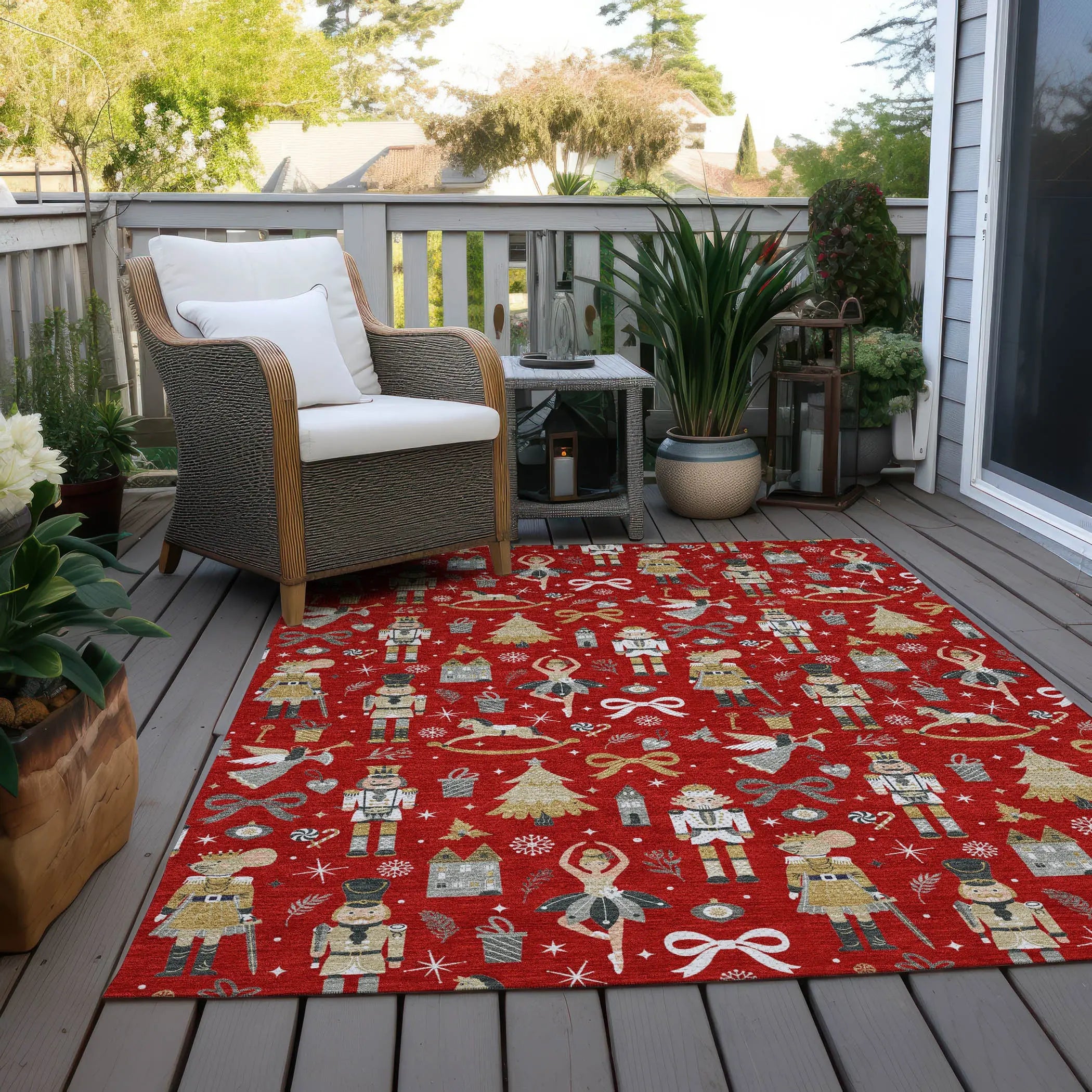 5' X 8' Red Gold Black And Gray Nutcracker Washable Indoor Outdoor Area Rug Homeroots Outdoor