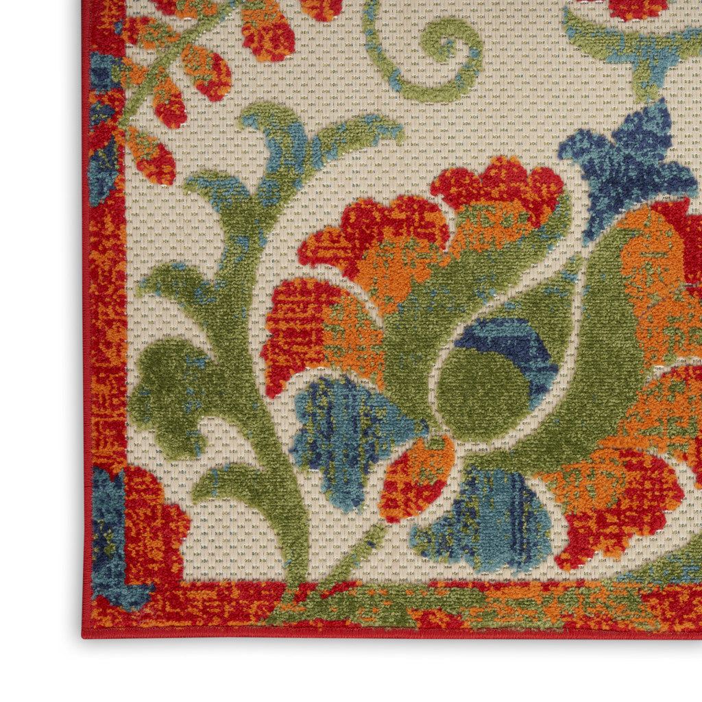 5' X 8' Red Gold Green And Teal Blue Floral Indoor Outdoor Area Rug Homeroots Outdoor