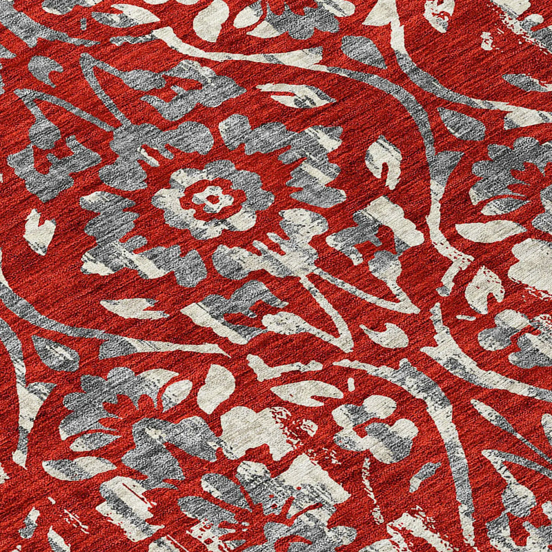 5' X 8' Red Ivory And Dark Gray Floral Washable Indoor Outdoor Area Rug Homeroots Outdoor