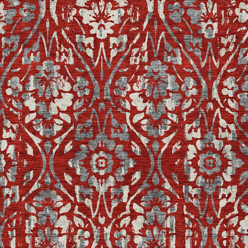 5' X 8' Red Ivory And Dark Gray Floral Washable Indoor Outdoor Area Rug Homeroots Outdoor