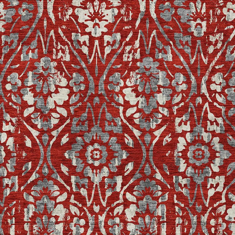 5' X 8' Red Ivory And Dark Gray Floral Washable Indoor Outdoor Area Rug Homeroots Outdoor