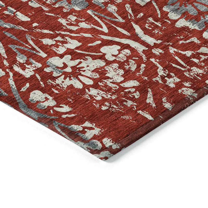 5' X 8' Red Ivory And Dark Gray Floral Washable Indoor Outdoor Area Rug Homeroots Outdoor