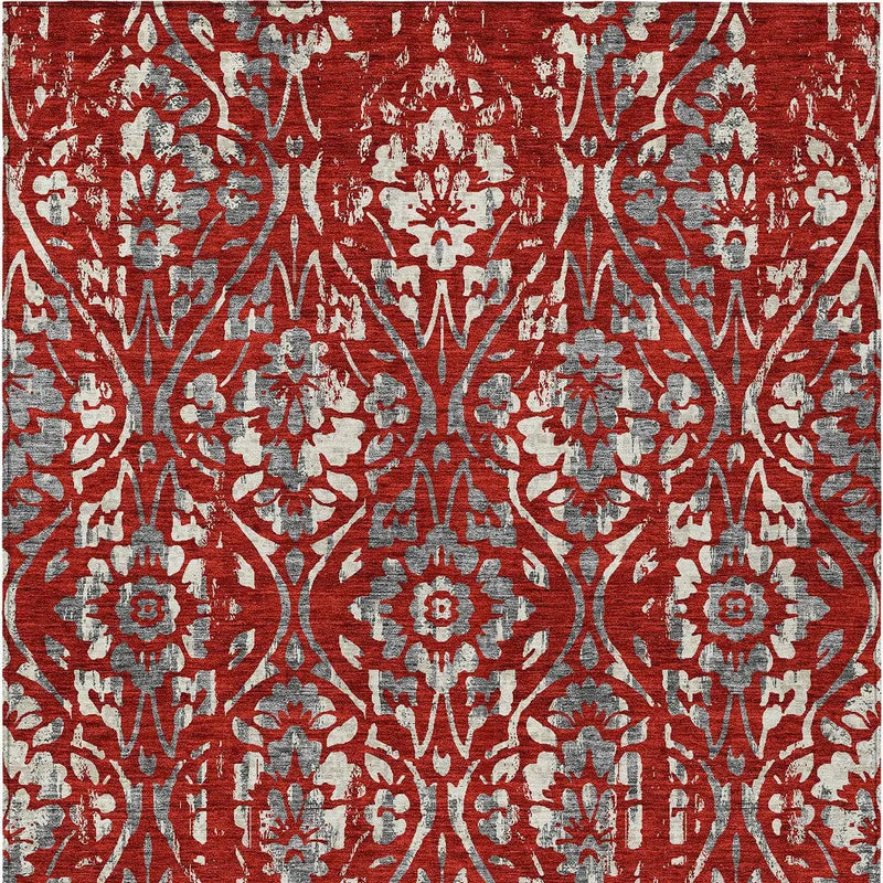 5' X 8' Red Ivory And Dark Gray Floral Washable Indoor Outdoor Area Rug Homeroots Outdoor