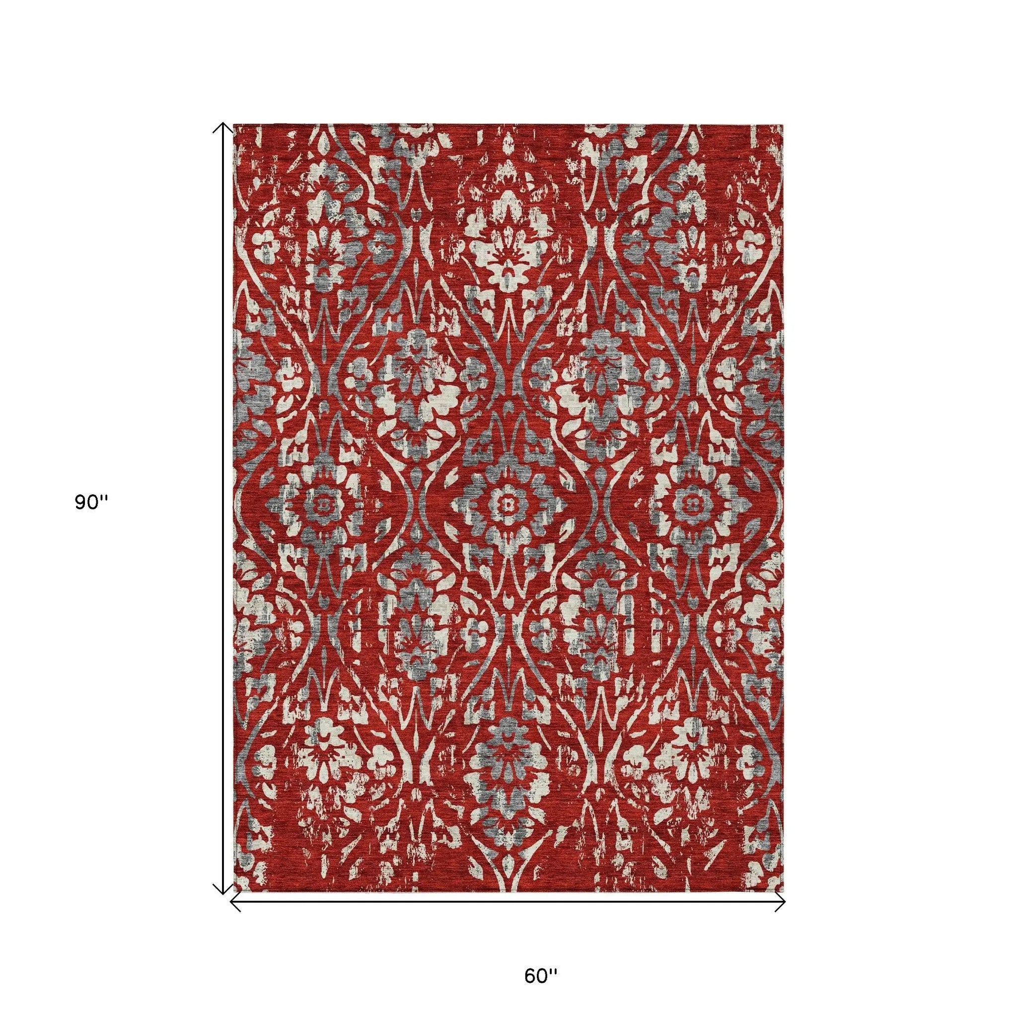 5' X 8' Red Ivory And Dark Gray Floral Washable Indoor Outdoor Area Rug Homeroots Outdoor