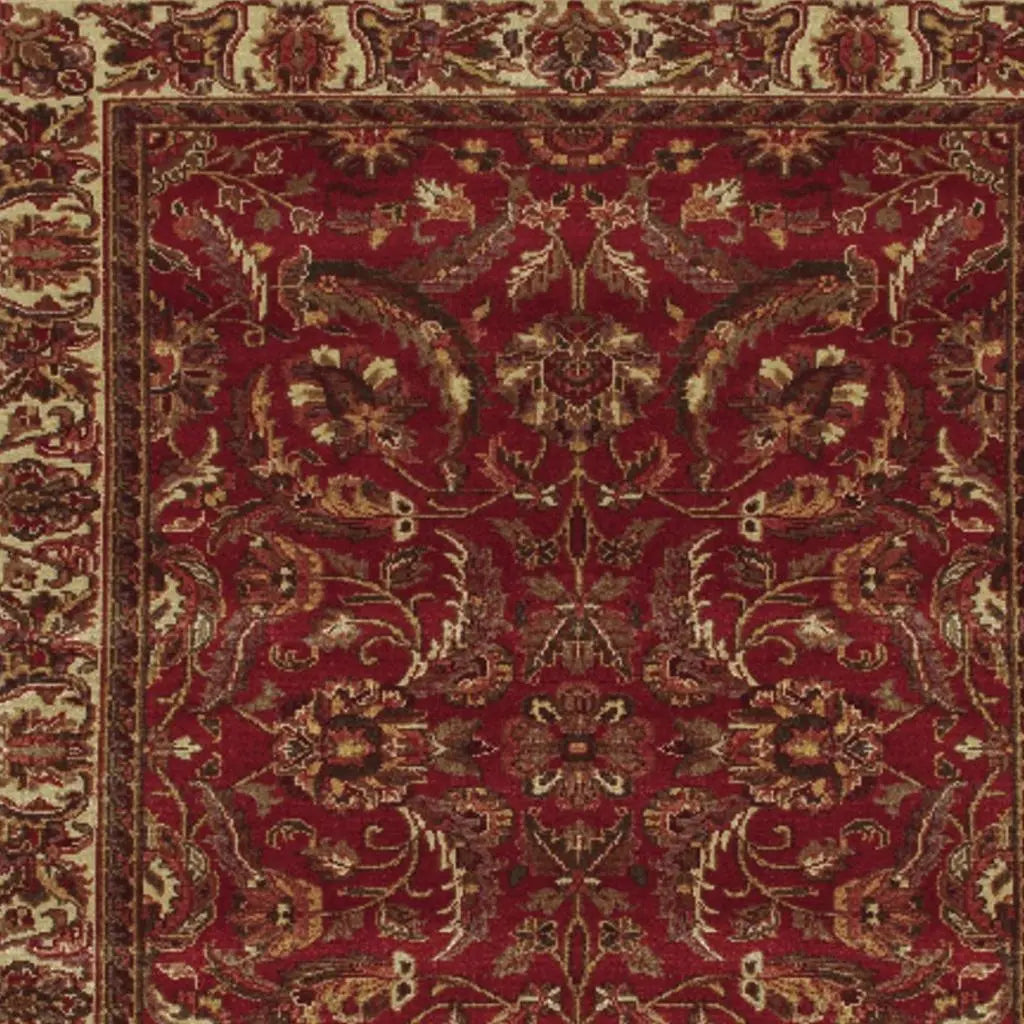 5' X 8' Red Ivory And Gold Wool Oriental Hand Knotted Area Rug With Fringe Homeroots Home Decor