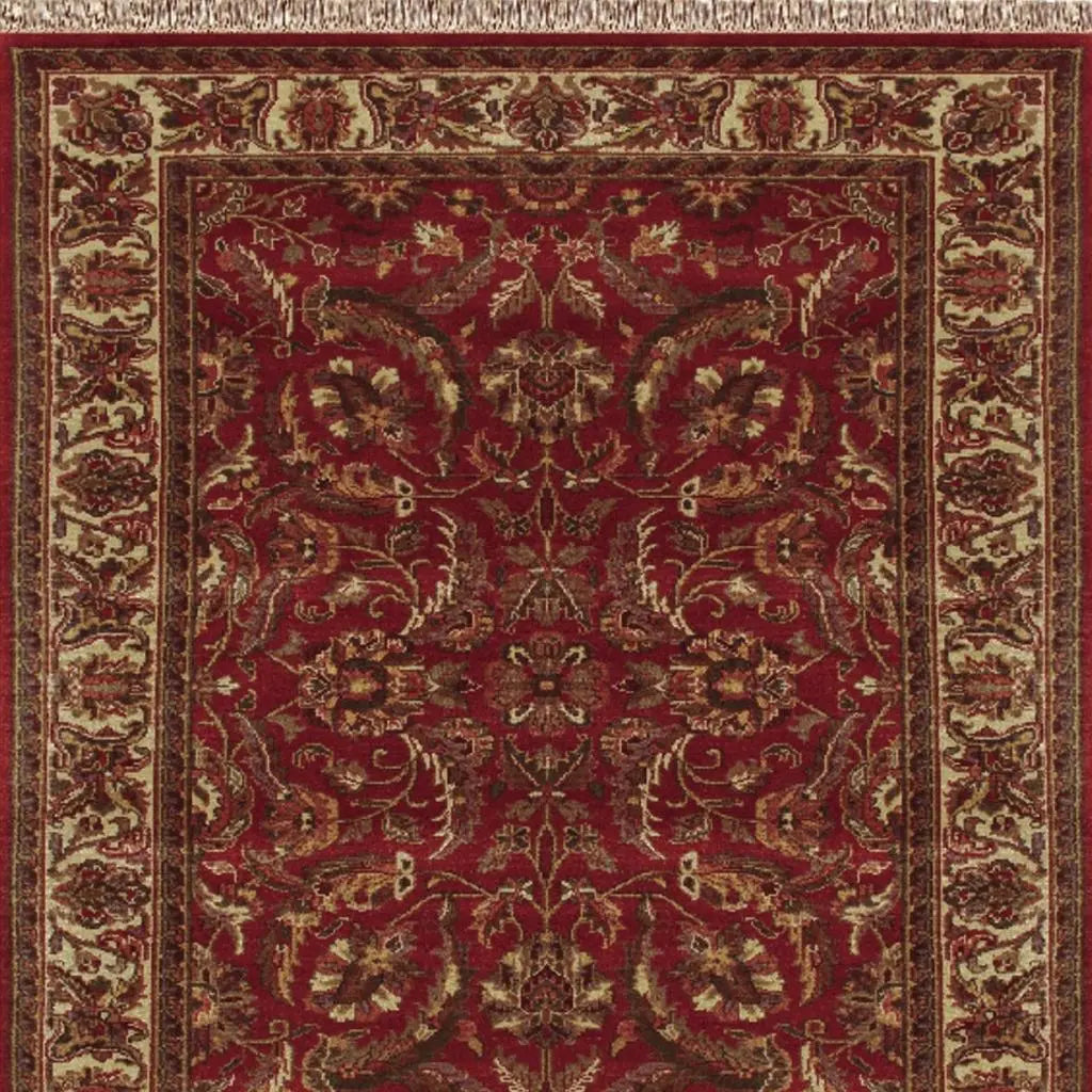 5' X 8' Red Ivory And Gold Wool Oriental Hand Knotted Area Rug With Fringe Homeroots Home Decor
