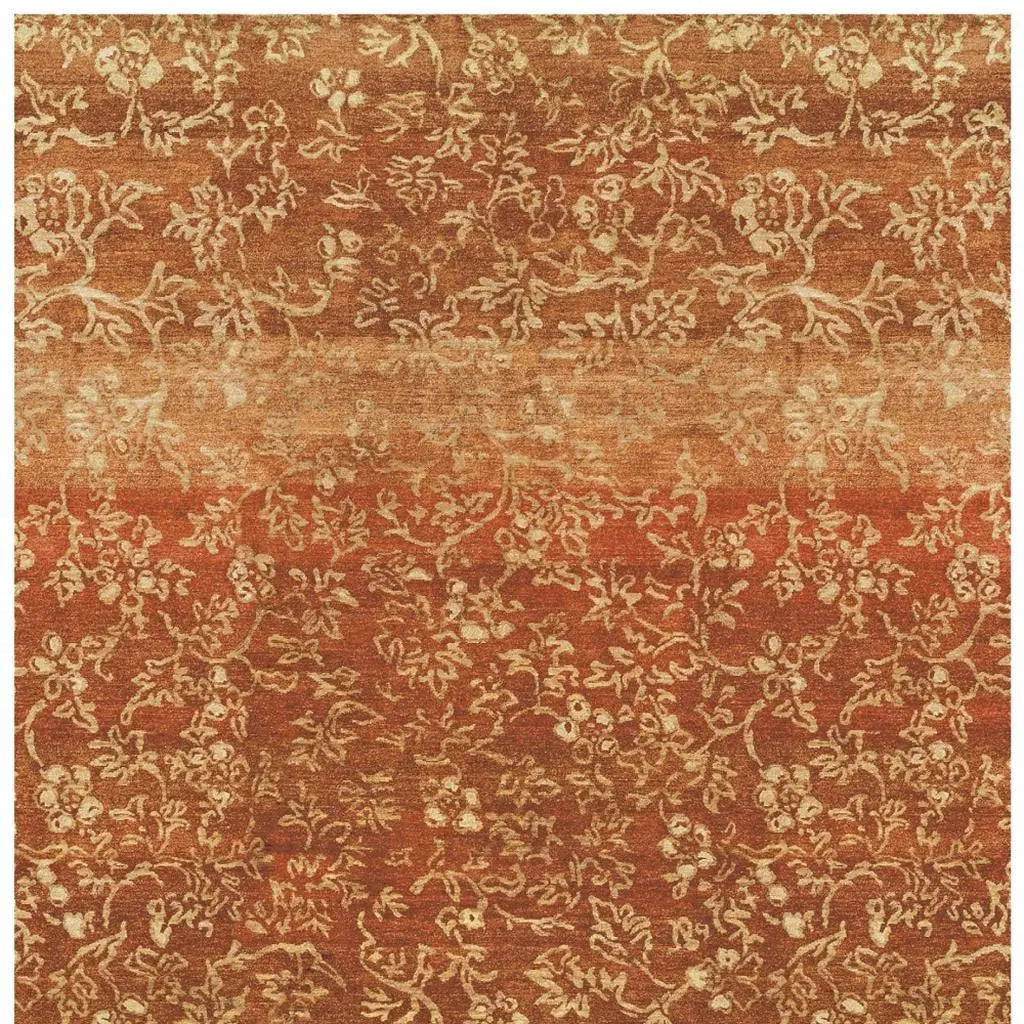 5' X 8' Red Orange And Gold Wool Floral Hand Knotted Area Rug Homeroots Home Decor