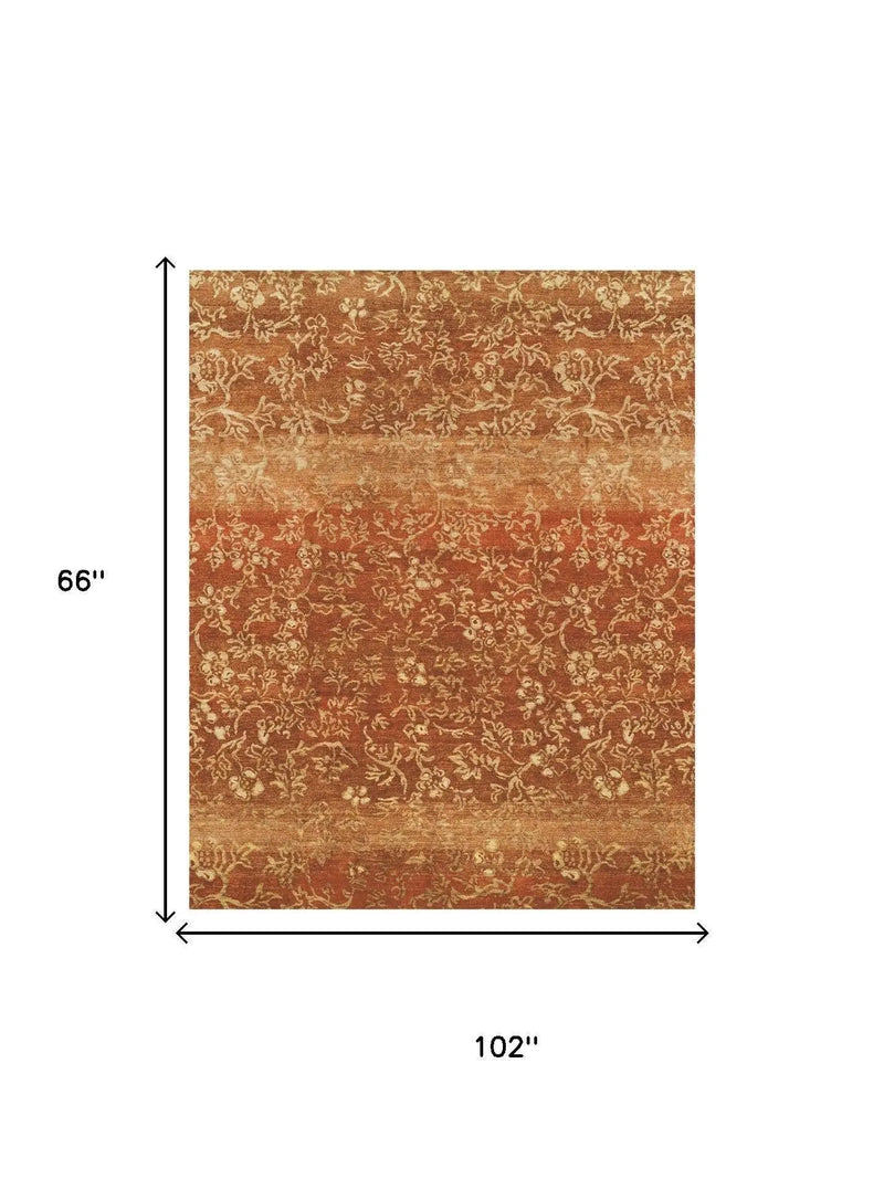 5' X 8' Red Orange And Gold Wool Floral Hand Knotted Area Rug Homeroots Home Decor