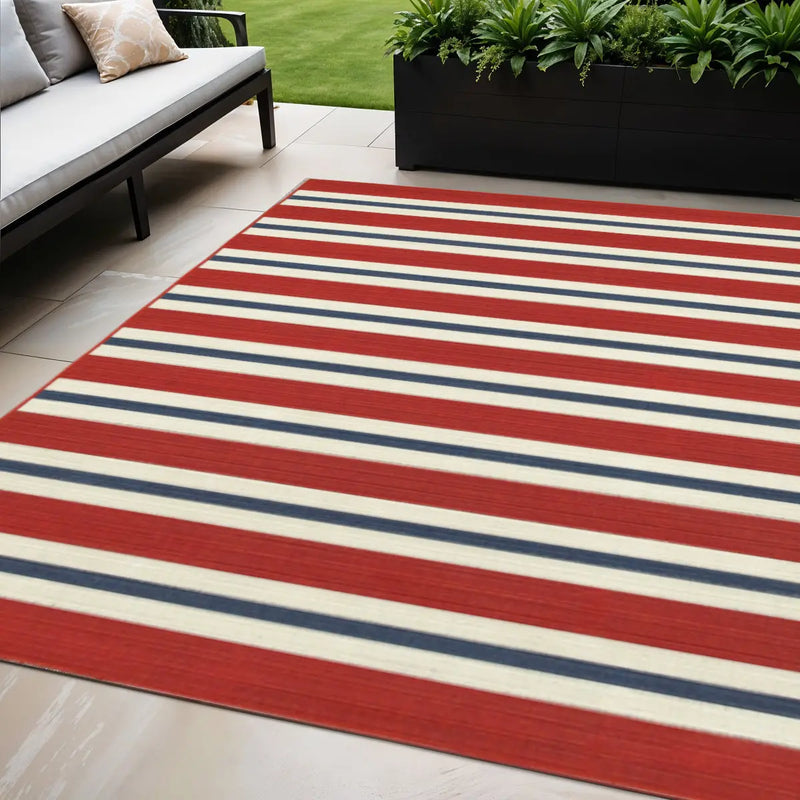 5' X 8' Red and Ivory Geometric Stain Resistant Indoor Outdoor Area Rug Homeroots Outdoor