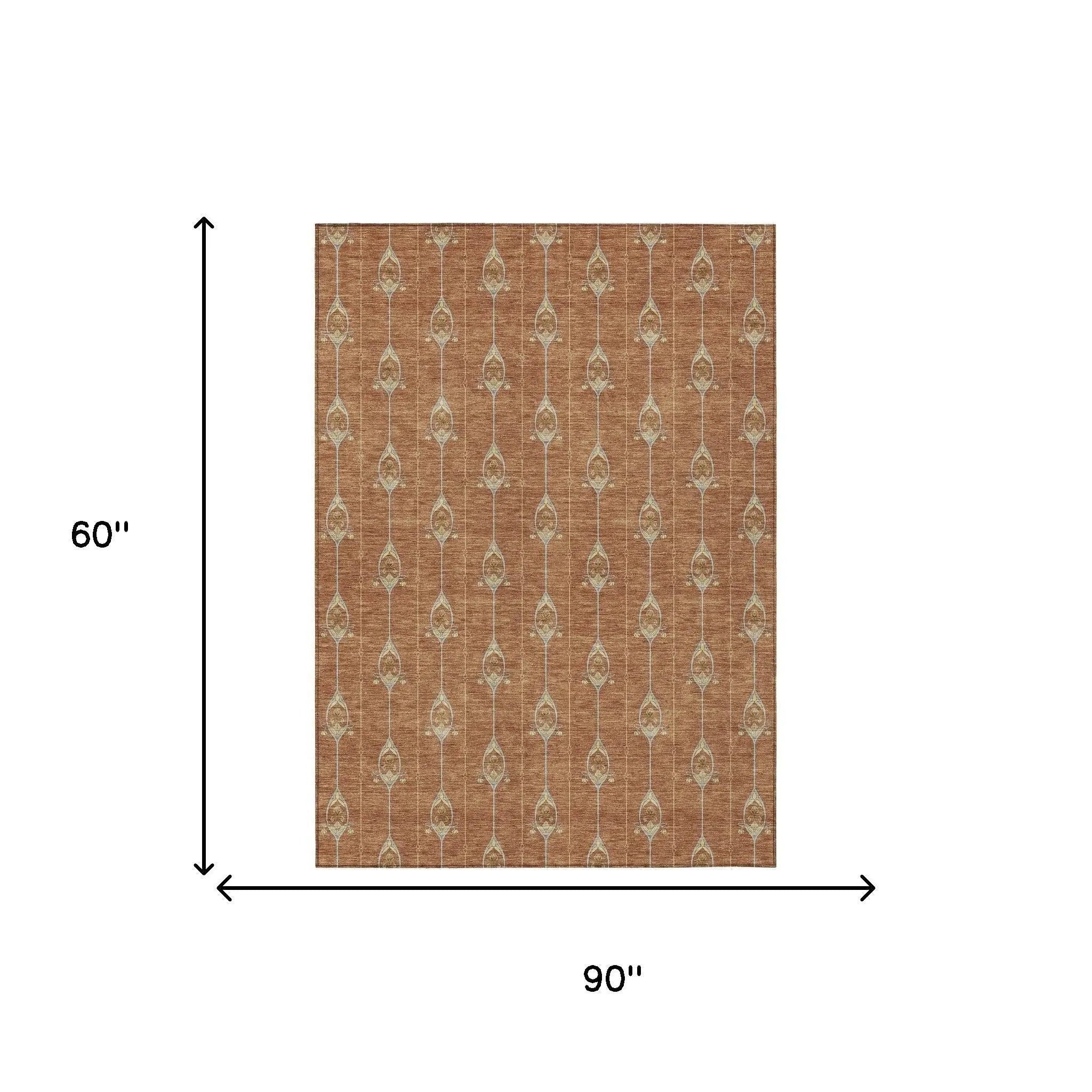5' X 8' Rust And Linen Geometric Washable Indoor Outdoor Area Rug Homeroots Outdoor