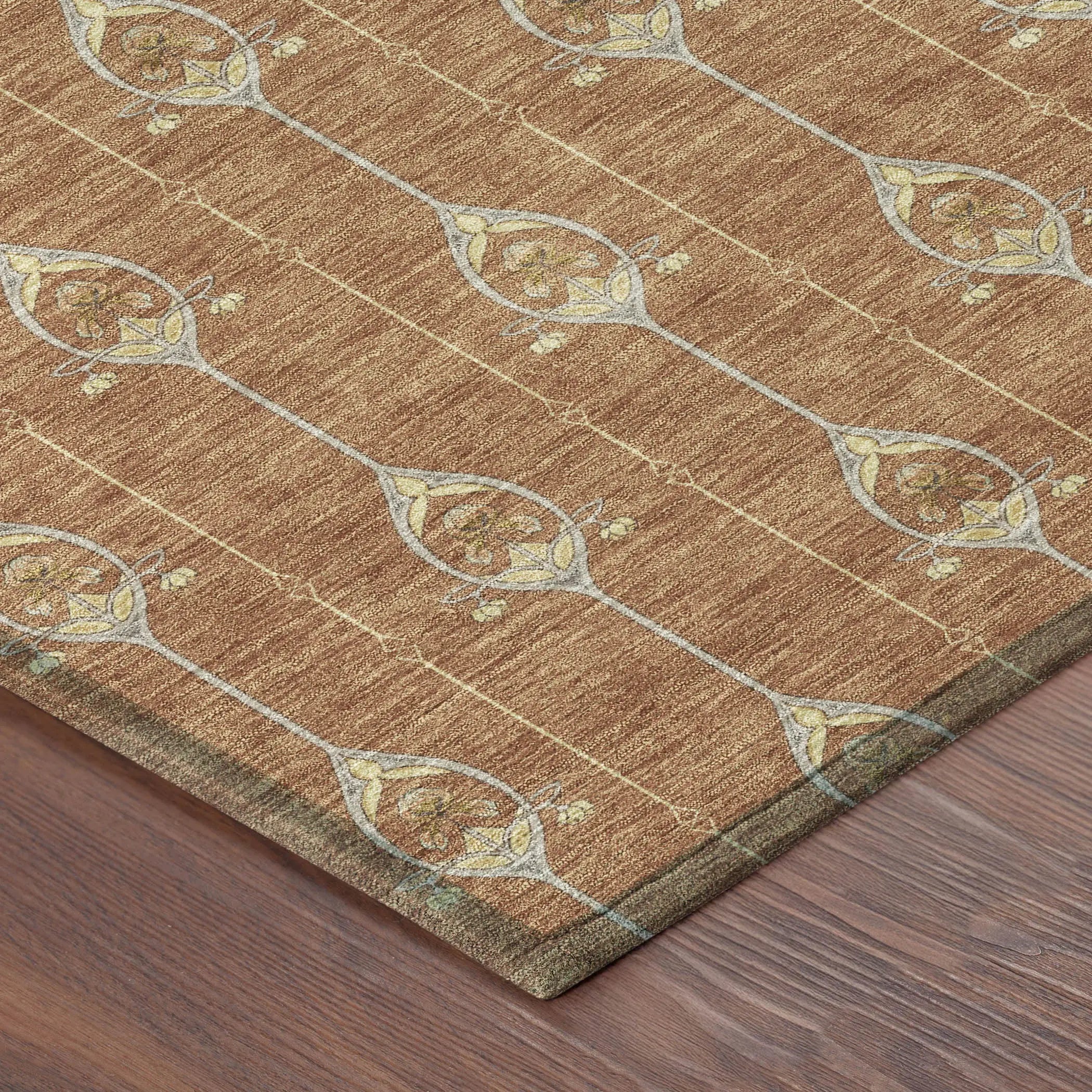 5' X 8' Rust And Linen Geometric Washable Indoor Outdoor Area Rug Homeroots Outdoor