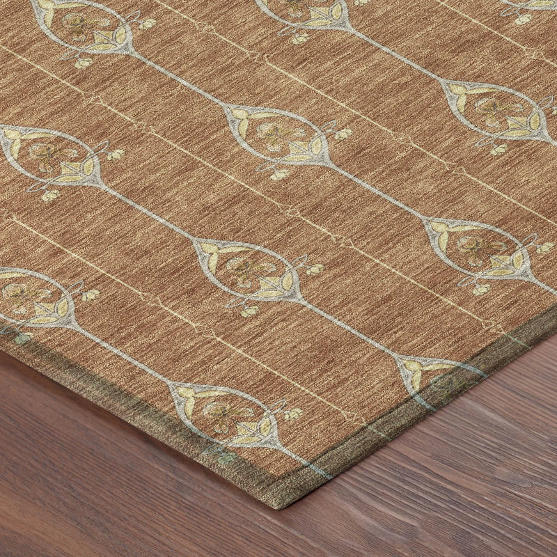 5' X 8' Rust And Linen Geometric Washable Indoor Outdoor Area Rug Homeroots Outdoor
