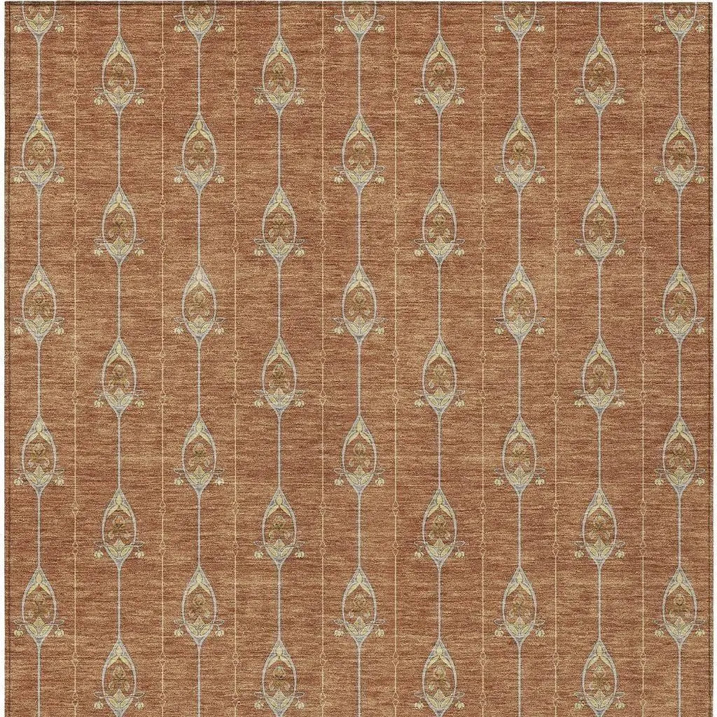 5' X 8' Rust And Linen Geometric Washable Indoor Outdoor Area Rug Homeroots Outdoor