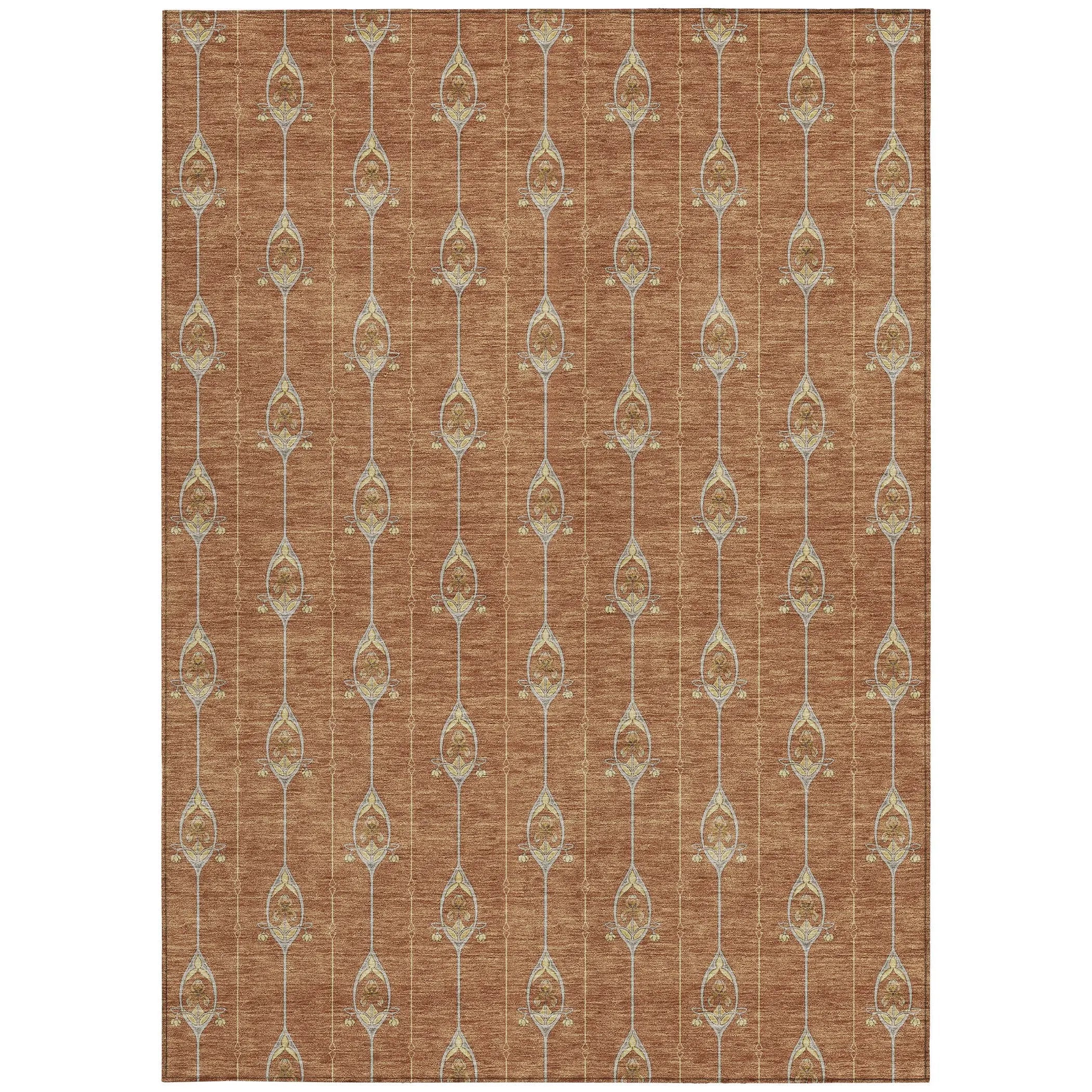 5' X 8' Rust And Linen Geometric Washable Indoor Outdoor Area Rug Homeroots Outdoor