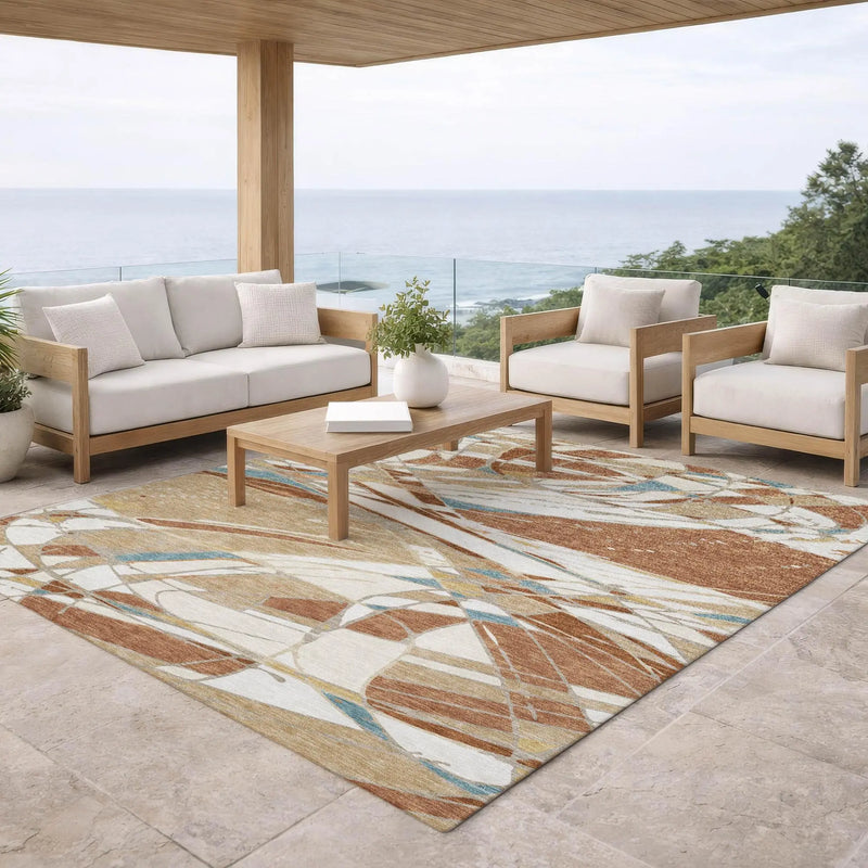 5' X 8' Rust And Orange Abstract Washable Indoor Outdoor Area Rug Homeroots Outdoor